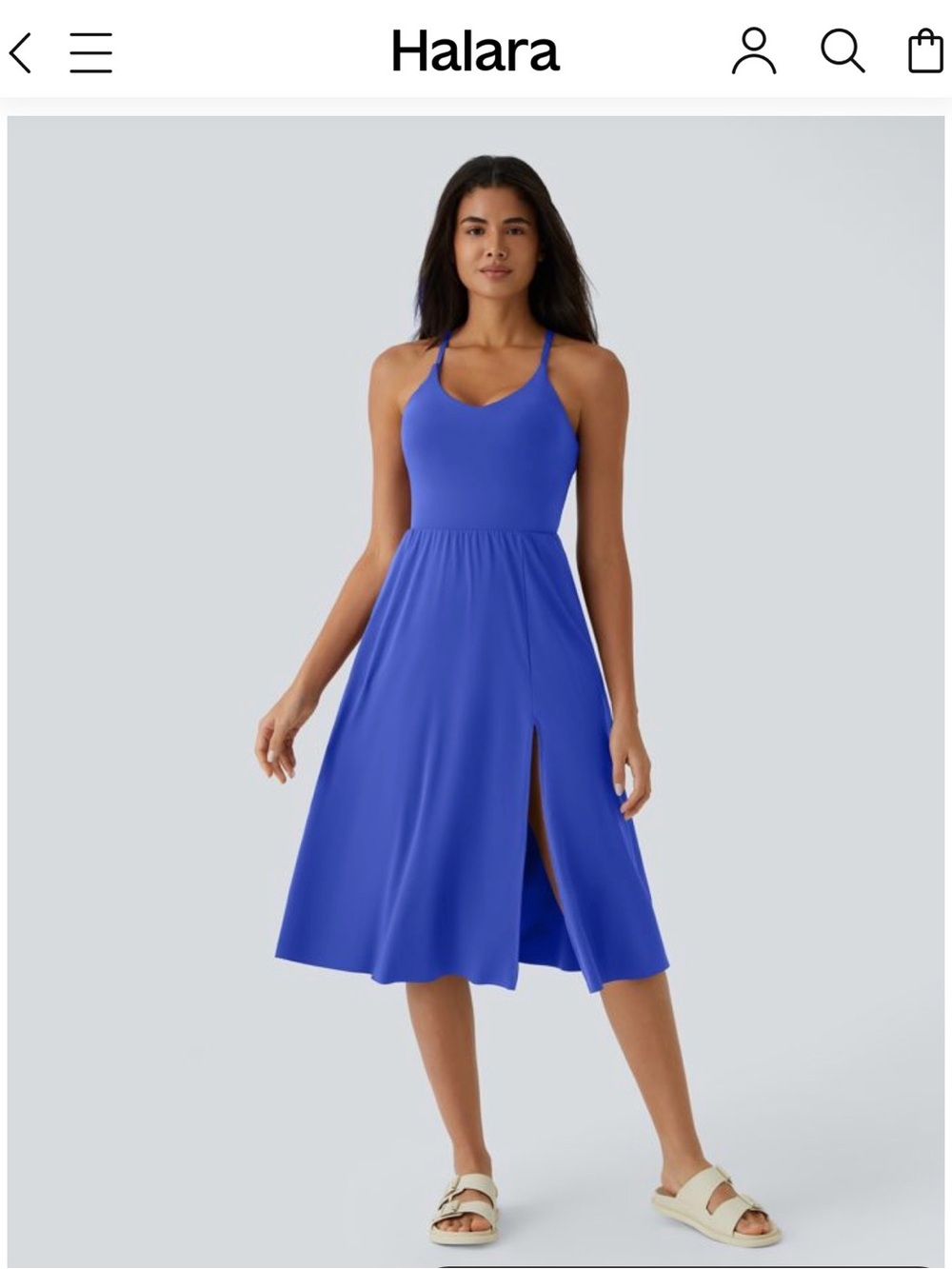 HALARA Cobalt Blue Strappy Midi Dress with Side Slit